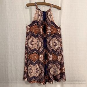 Stella 12 Sleeveless Multicolored Cream Purple Rust Back Tie Swing Dress